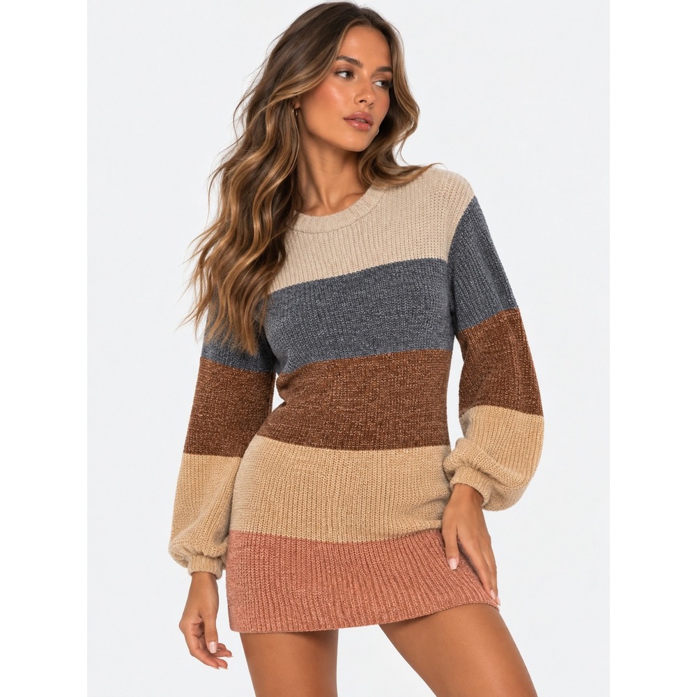 Lulus Chenille Colorblock Striped Long Sleeve Mini Sweater Dress S NWT New